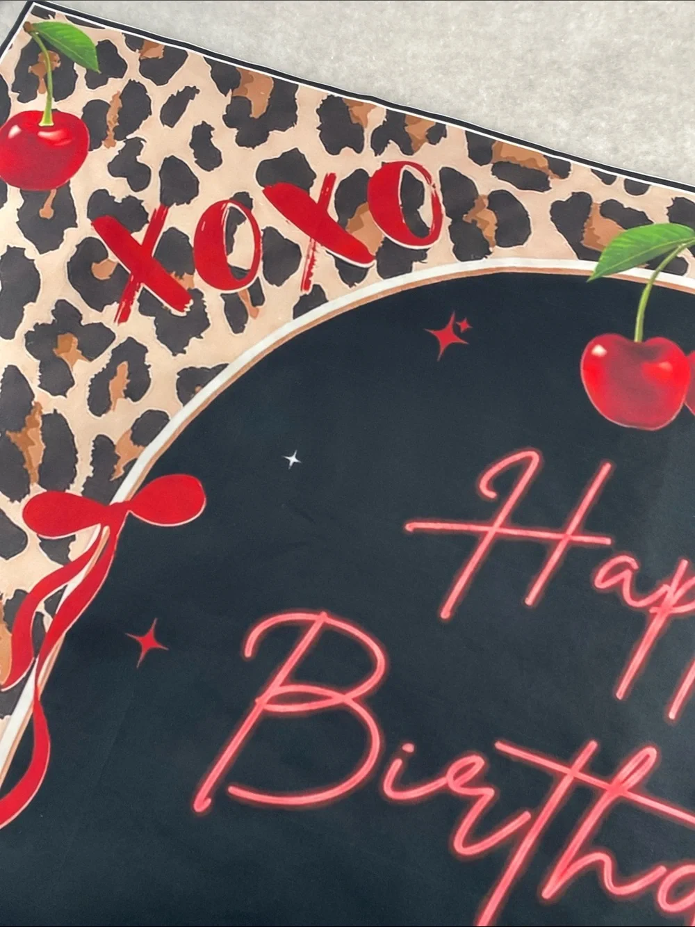 Happy Birthday Graphic banner - Black & Red Cherry Design cocktail lips bows